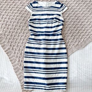 J. Crew Navy Striped Suiting Dress
